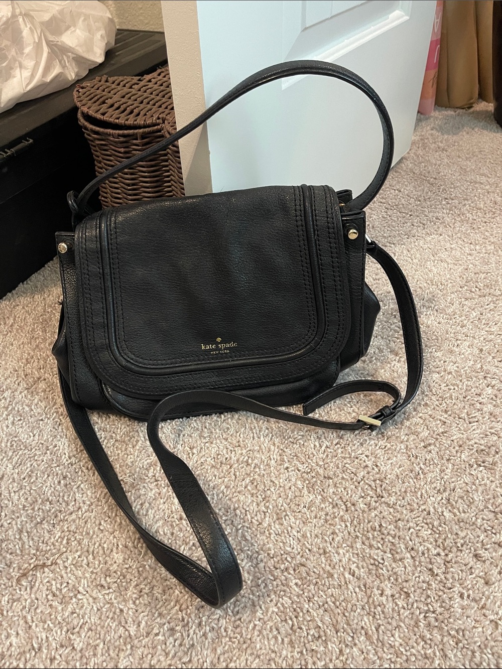 kate spade Black Leather Flap Crossbody Satchel